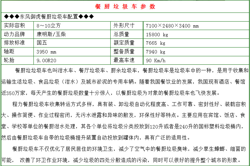 東風(fēng)華神8-10方餐廚垃圾車詳細參數(shù)
